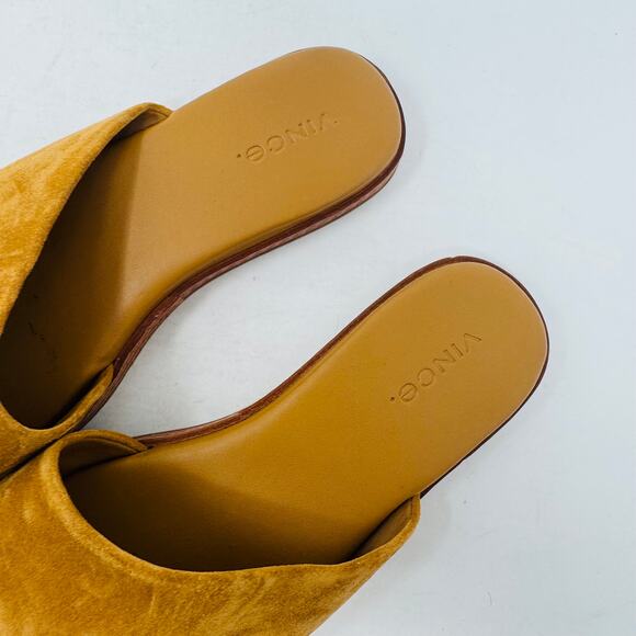 Vince Mustard Suede Platform Slide Sandals Minimalist Modern Summer Shoes Size 6 - Picture 3 of 12